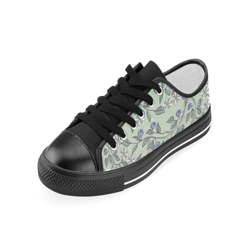 hand drawn blueberry pattern Kids' Boys' Girls' Low Top Canvas Shoes Black