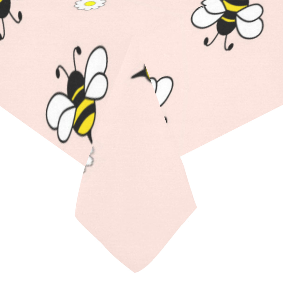 Cute bee flower pattern pink background Tablecloth