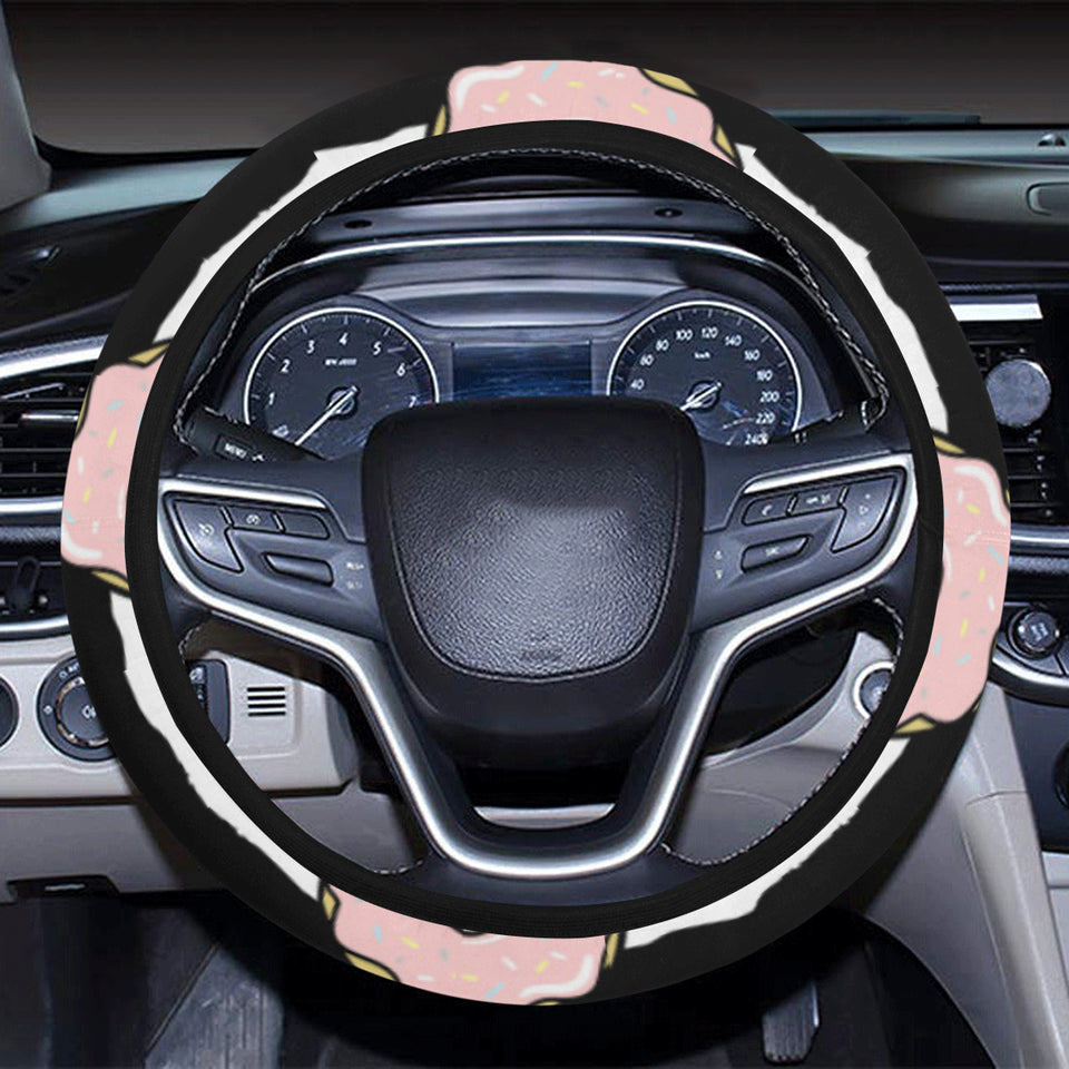 Donuts pink icing striped pattern Car Steering Wheel Cover