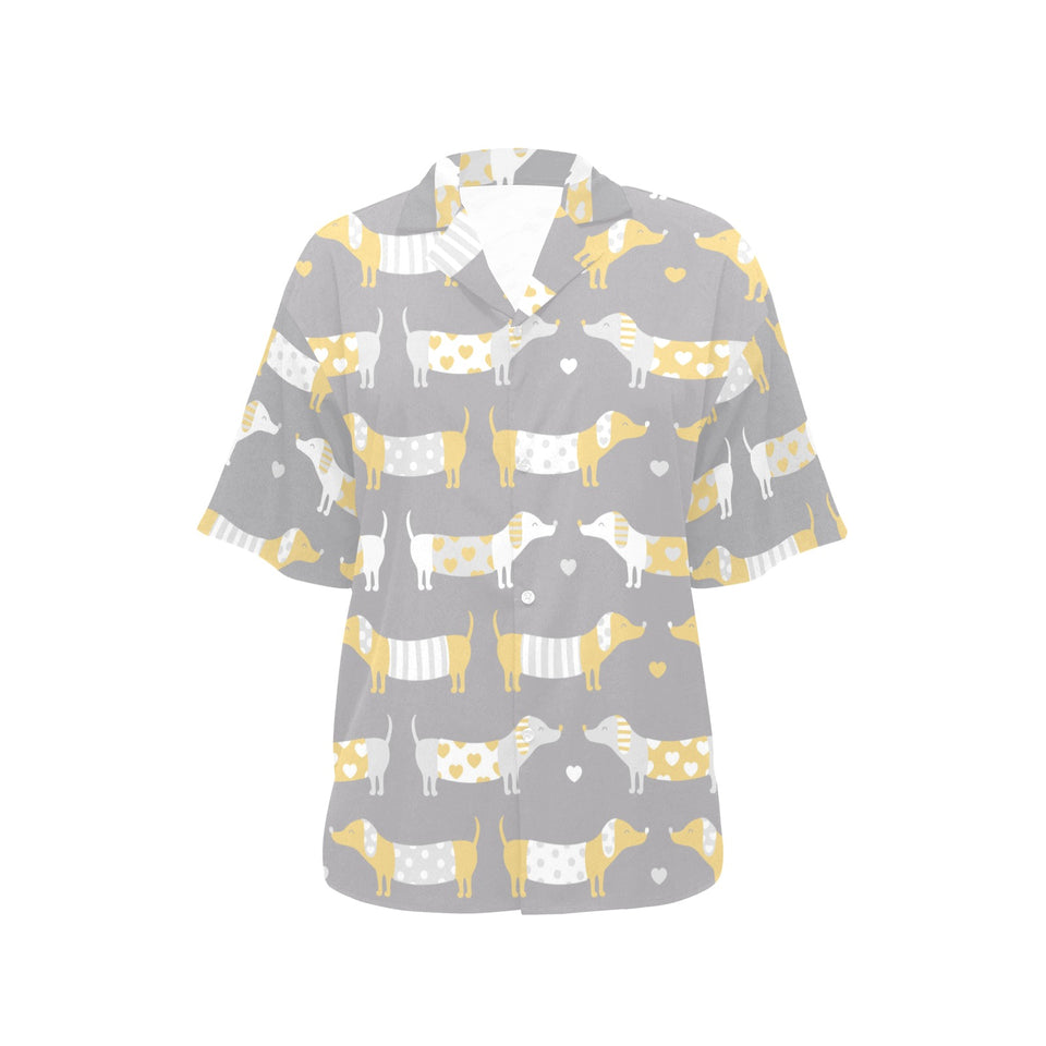 Cute dachshund dog pattern Women's All Over Print Hawaiian Shirt