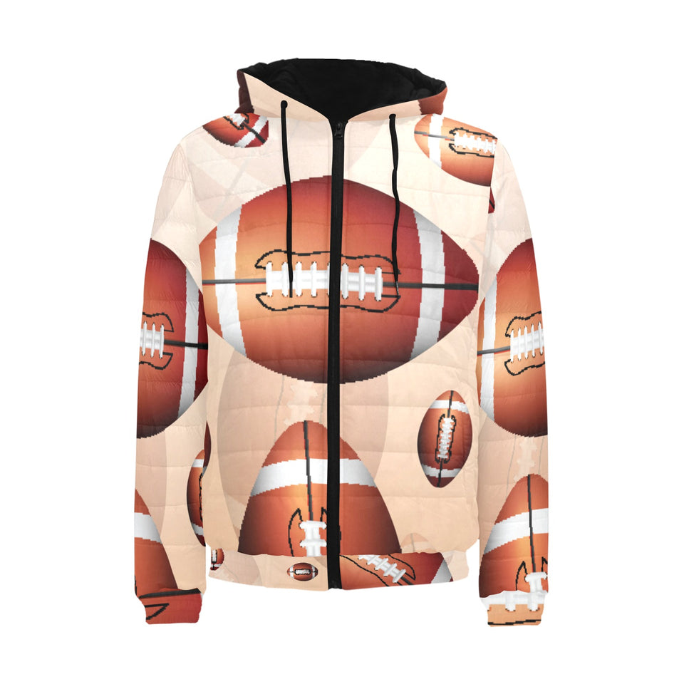 American football ball design pattern Men's Padded Hooded Jacket