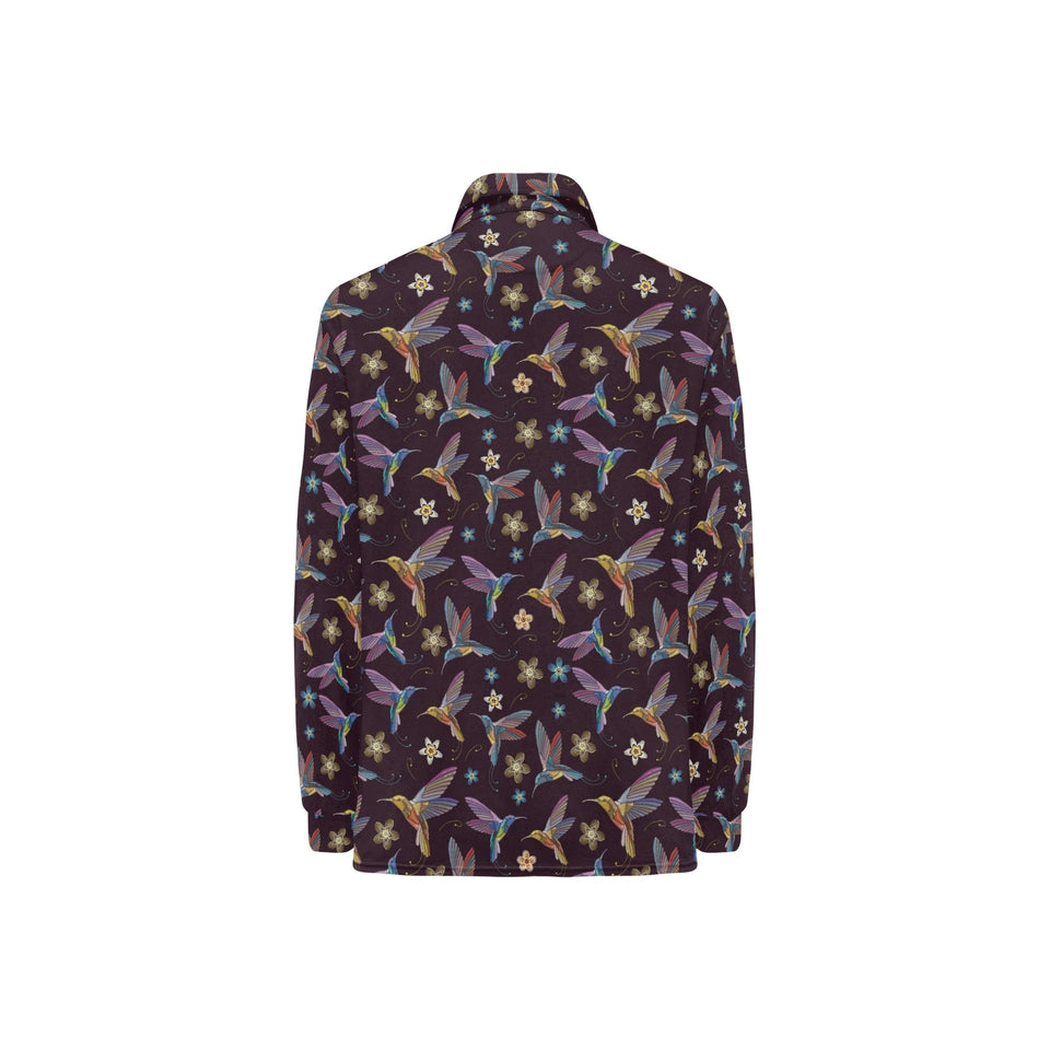 Hummingbird Pattern Print Design 04 Women's Long Sleeve Polo Shirt