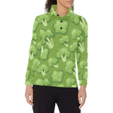 Broccoli pattern green background Women's Long Sleeve Polo Shirt