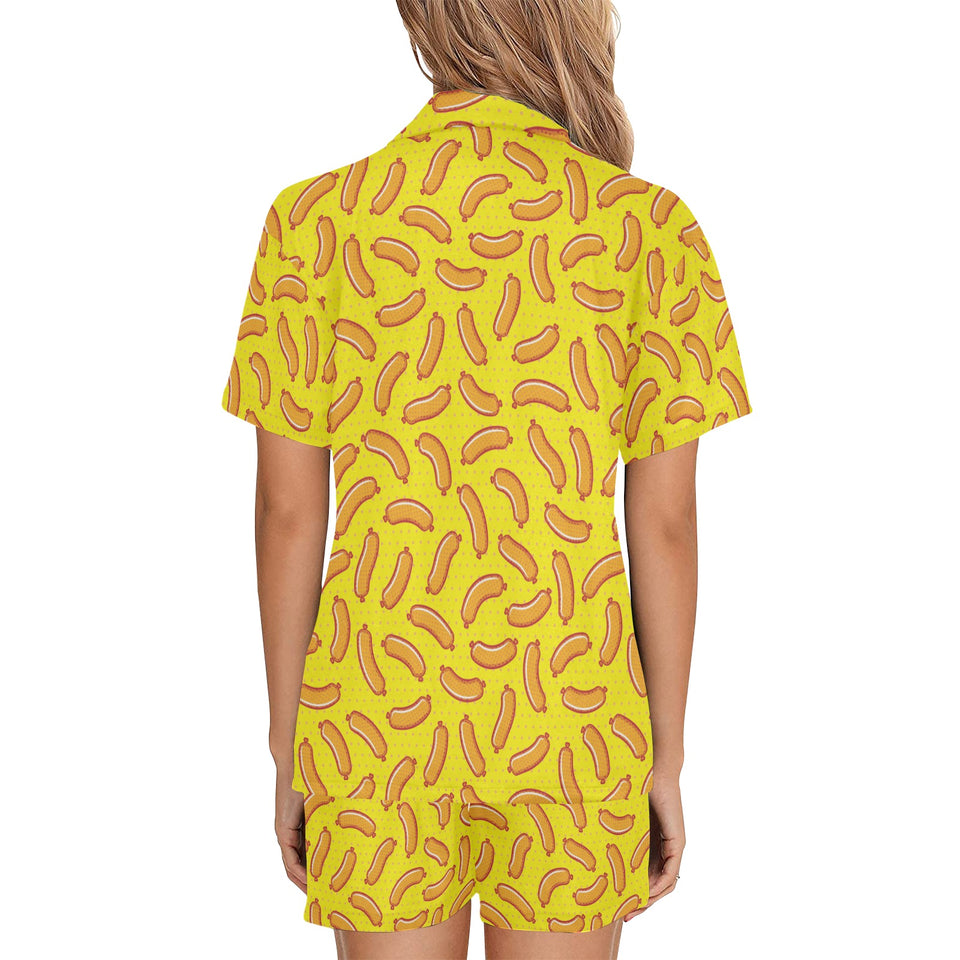 Sausage Pattern Print Design 01 Women's V-Neck Short Pajama Set
