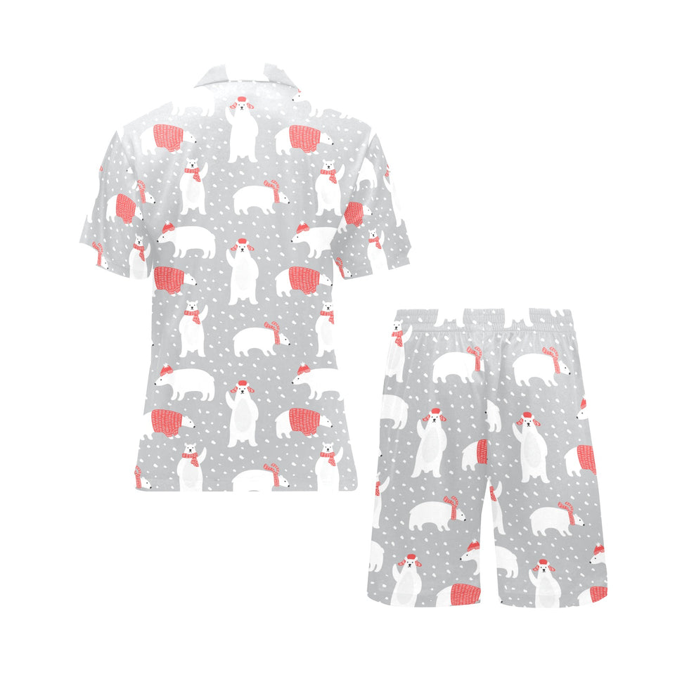 Cute polar bear christmas snow pattern Men's V-Neck Short Pajama Set