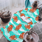 Octopuses sea wave background Blanket Robe with Sleeves