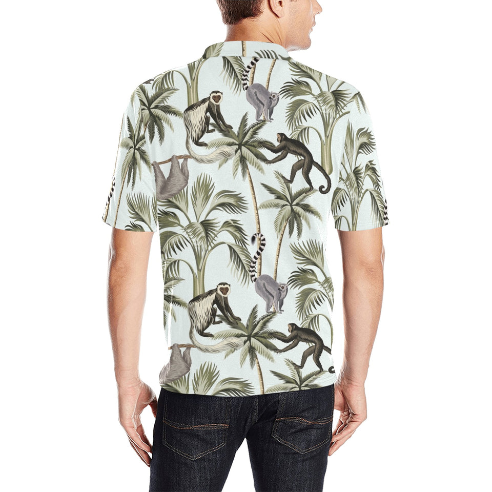 Monkey sloth lemur palm trees pattern Men's All Over Print Polo Shirt