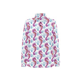 Purple seahorse blue coral pattern Women's Long Sleeve Polo Shirt