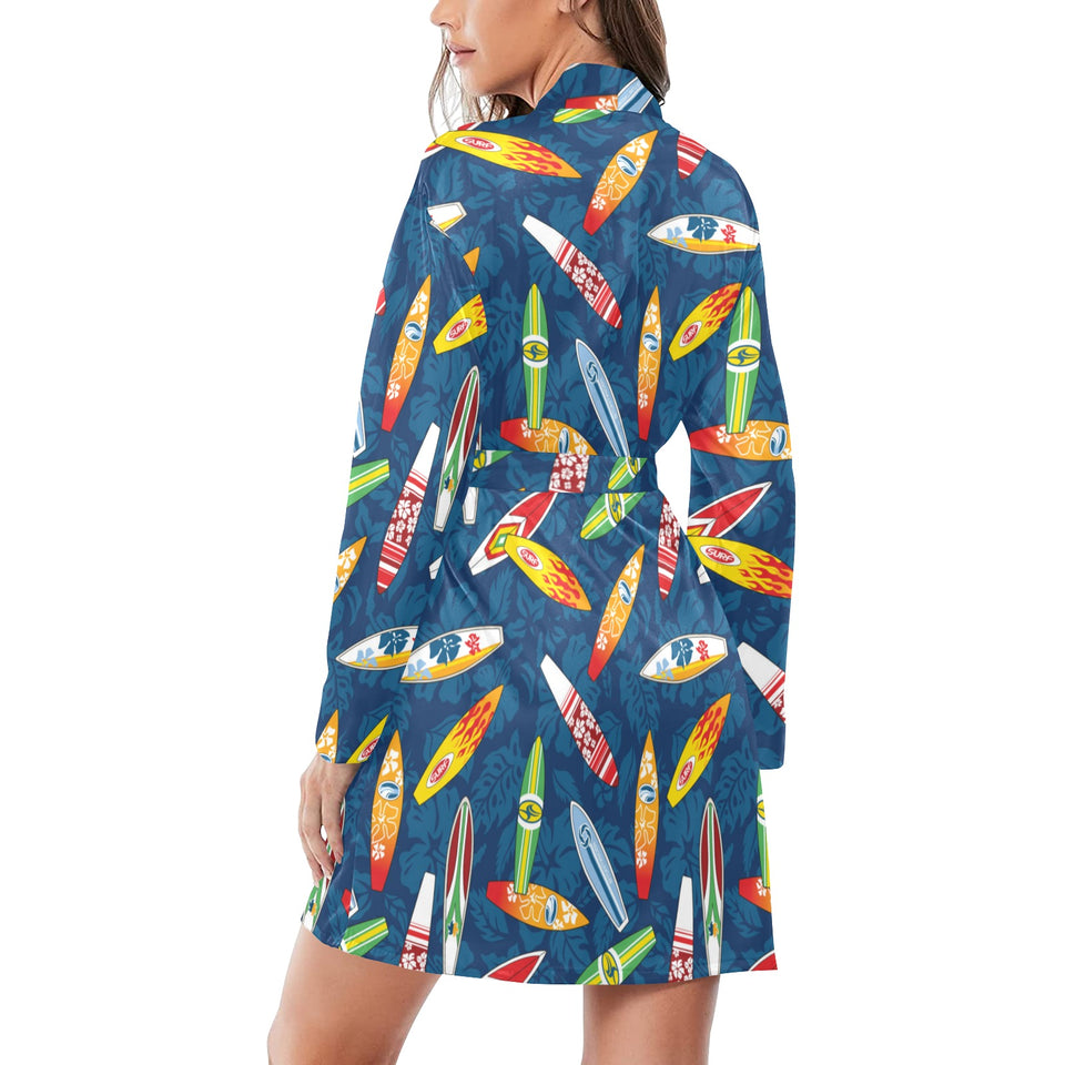 Surfboard Pattern Print Design 01 Women's Long Sleeve Belted Night Robe