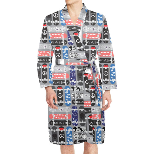 Skate Board Pattern Print Design 04 Men's Long Sleeve Belted Night Robe