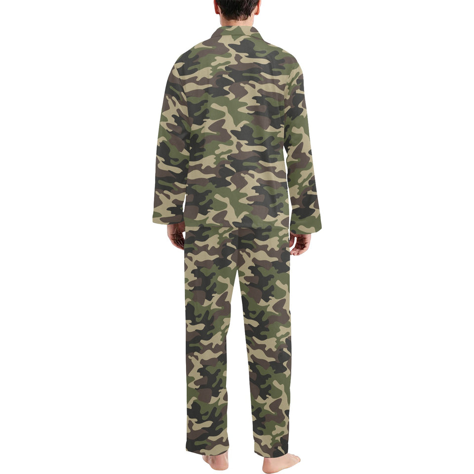 Dark Green camouflage pattern Men's Long Pajama Set