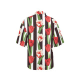 red and white tulips pattern Women's All Over Print Hawaiian Shirt