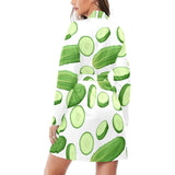 cucumber whole slices pattern Women's Long Sleeve Belted Night Robe