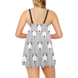 Bull Terrier Pattern Print Design 05 Chest Sexy Pleated Two Piece Swim Dress
