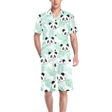 Panda pattern tropical leaves background Men's V-Neck Short Pajama Set
