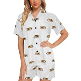 Cute beagle dog sleeping pattern Women's V-Neck Short Pajama Set