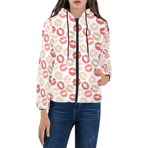 Lips Pattern Print Design 04 Women's Padded Hooded Jacket