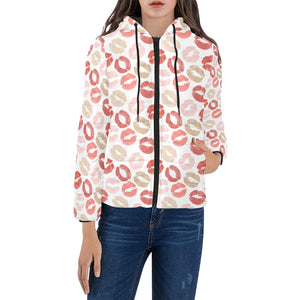 Lips Pattern Print Design 04 Women's Padded Hooded Jacket