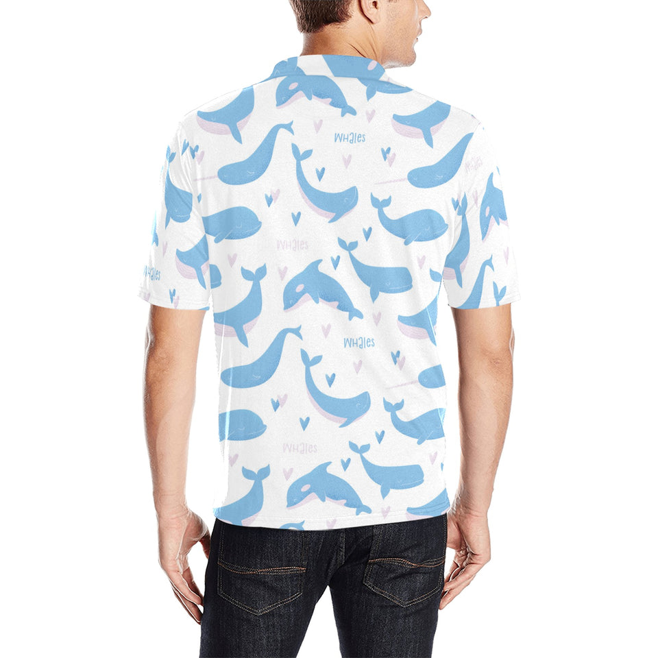 Blue whale pattern Men's All Over Print Polo Shirt