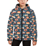Camper Van Pattern Print Design 05 Kids' Boys' Girls' Padded Hooded Jacket