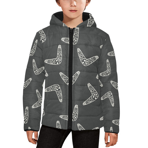 Hand drawn boomerang Australian aboriginal ornamen Kids' Boys' Girls' Padded Hooded Jacket