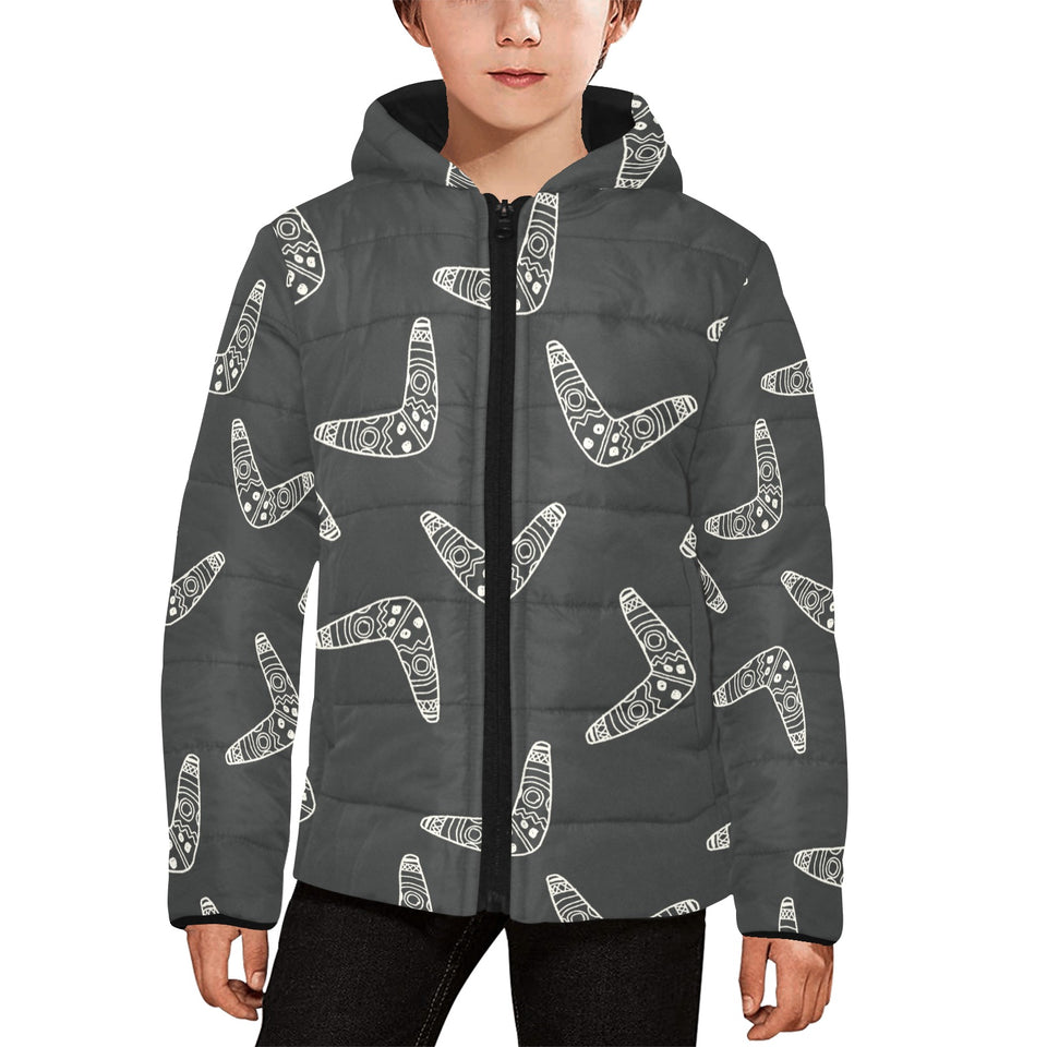 Hand drawn boomerang Australian aboriginal ornamen Kids' Boys' Girls' Padded Hooded Jacket