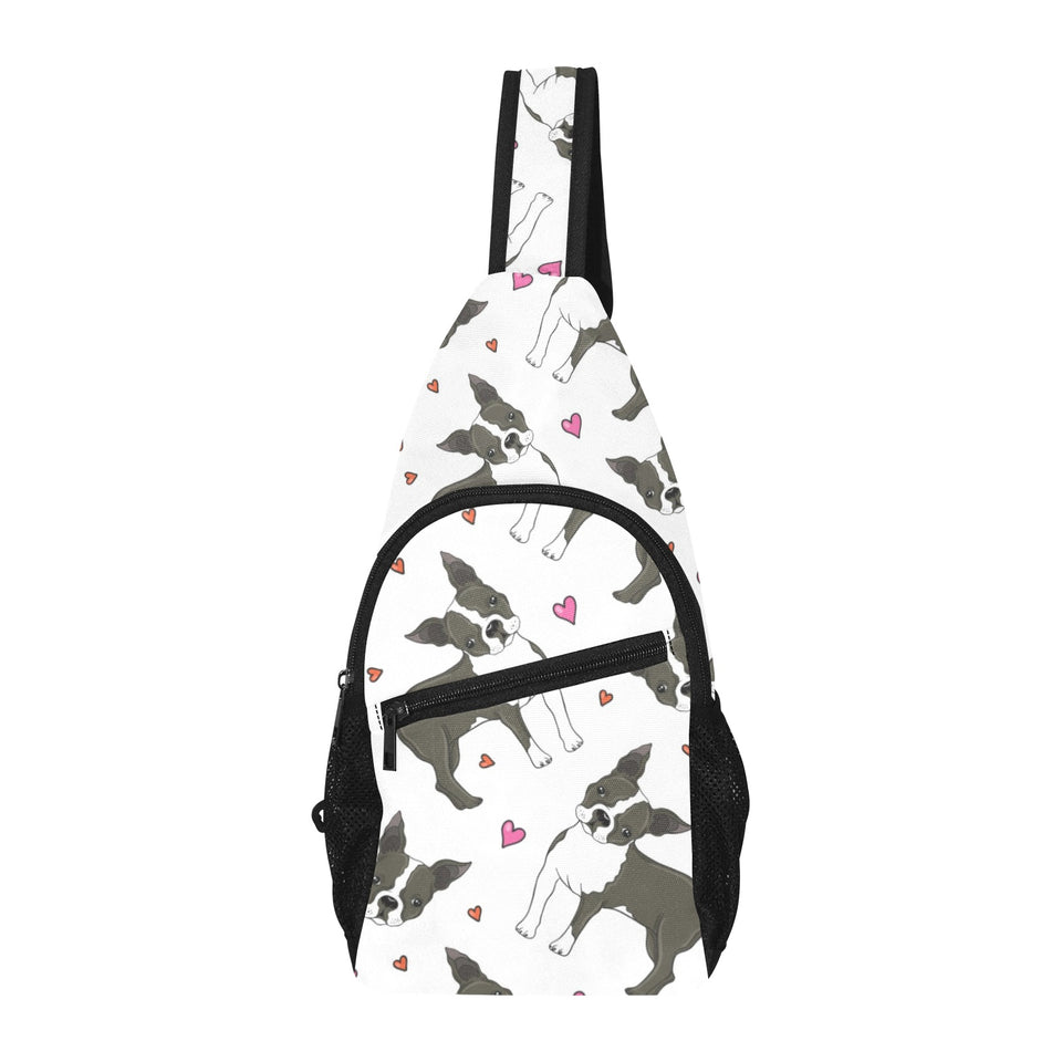 Boston terrier dog hearts vector pattern All Over Print Chest Bag
