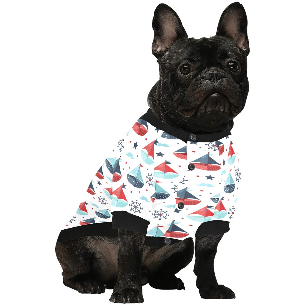 Cute color paper sailboat pattern All Over Print Pet Dog Round Neck Fuzzy Shirt