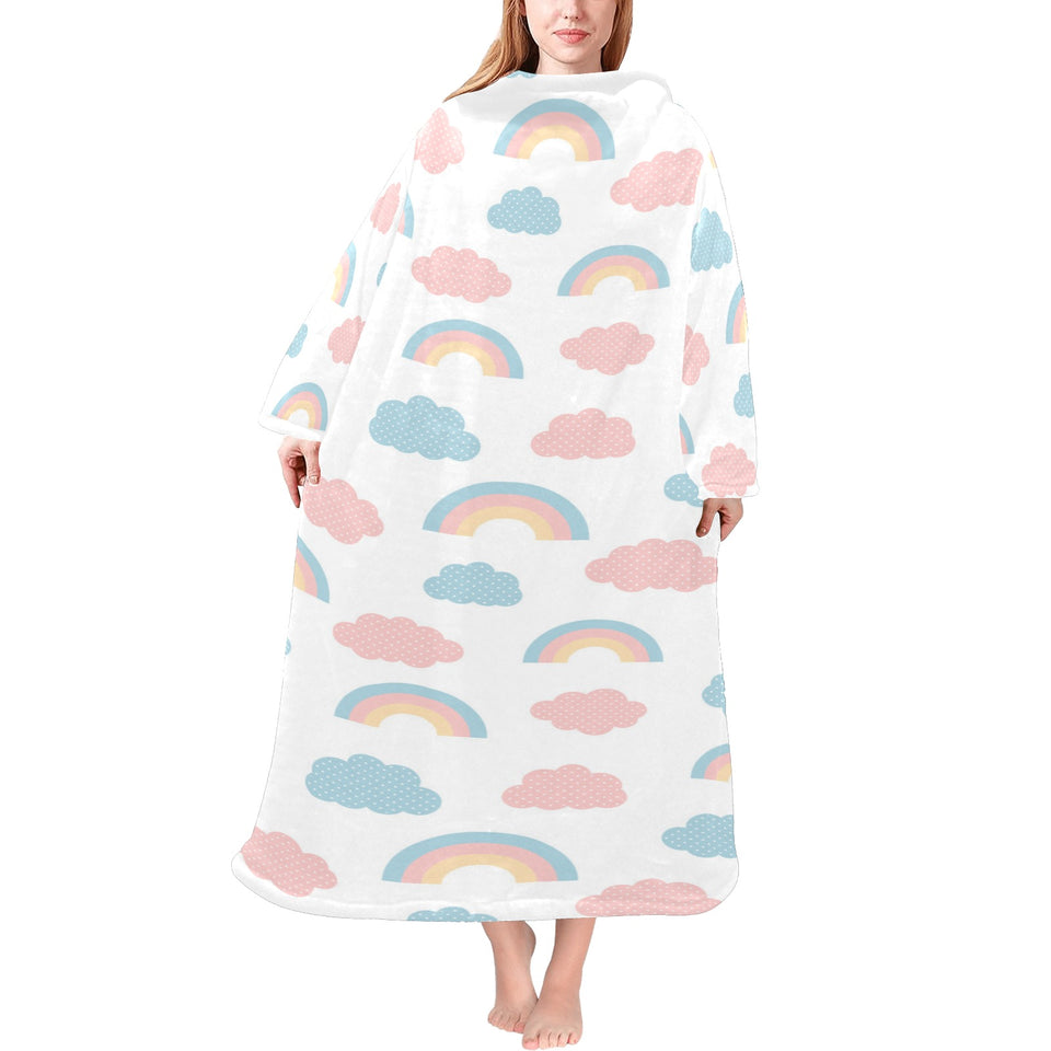 Cute rainbow clound pattern Blanket Robe with Sleeves