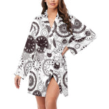 Classic vintage clock pattern Women's Long Sleeve Belted Night Robe