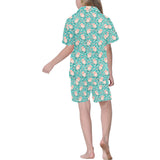 Pig Pattern Print Design 01 Kids' Boys' Girls' V-Neck Short Pajama Set