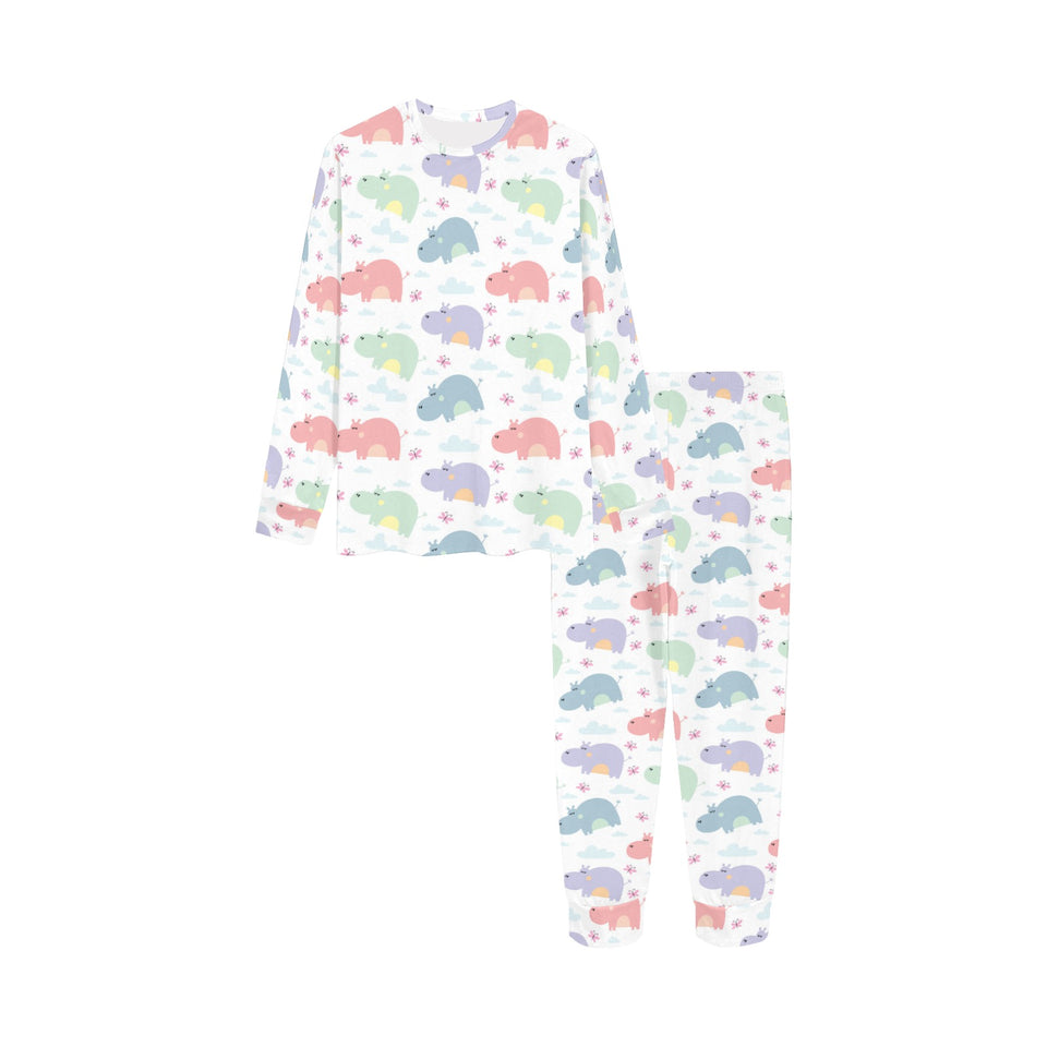 Hippopotamus Pattern Print Design 03 Kids' Boys' Girls' All Over Print Pajama Set