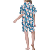 Hibiscus Pattern Print Design 02 Kids' Boys' Girls' V-Neck Short Pajama Set