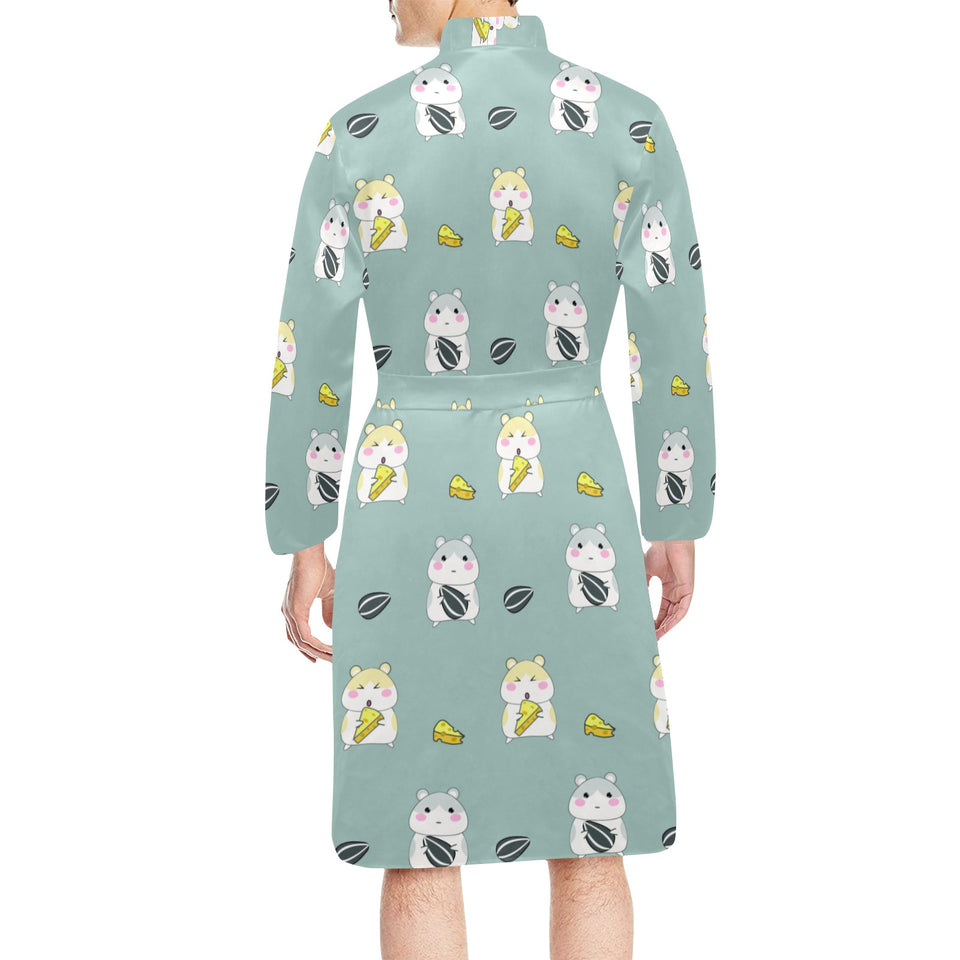 Cute hamster cheese pattern Men's Long Sleeve Belted Night Robe