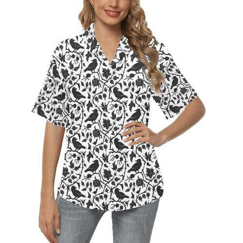 Crow dark floral pattern Women's All Over Print Hawaiian Shirt