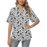 Crow dark floral pattern Women's All Over Print Hawaiian Shirt