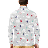 Airplane cloud grey background Men's Long Sleeve Polo Shirt