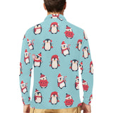 Cute penguin christmas design pattern Men's Long Sleeve Polo Shirt