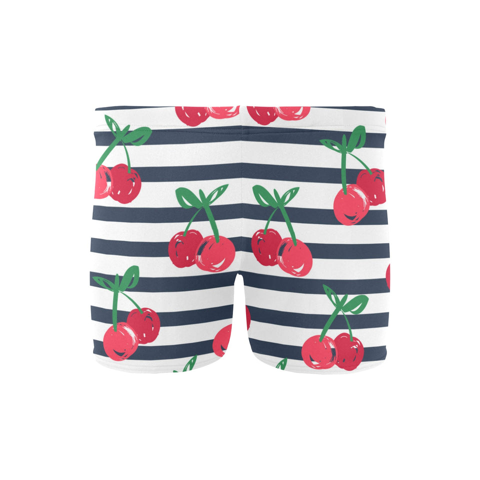 Hand drawn cherry pattern striped background Men's Swimming Trunks