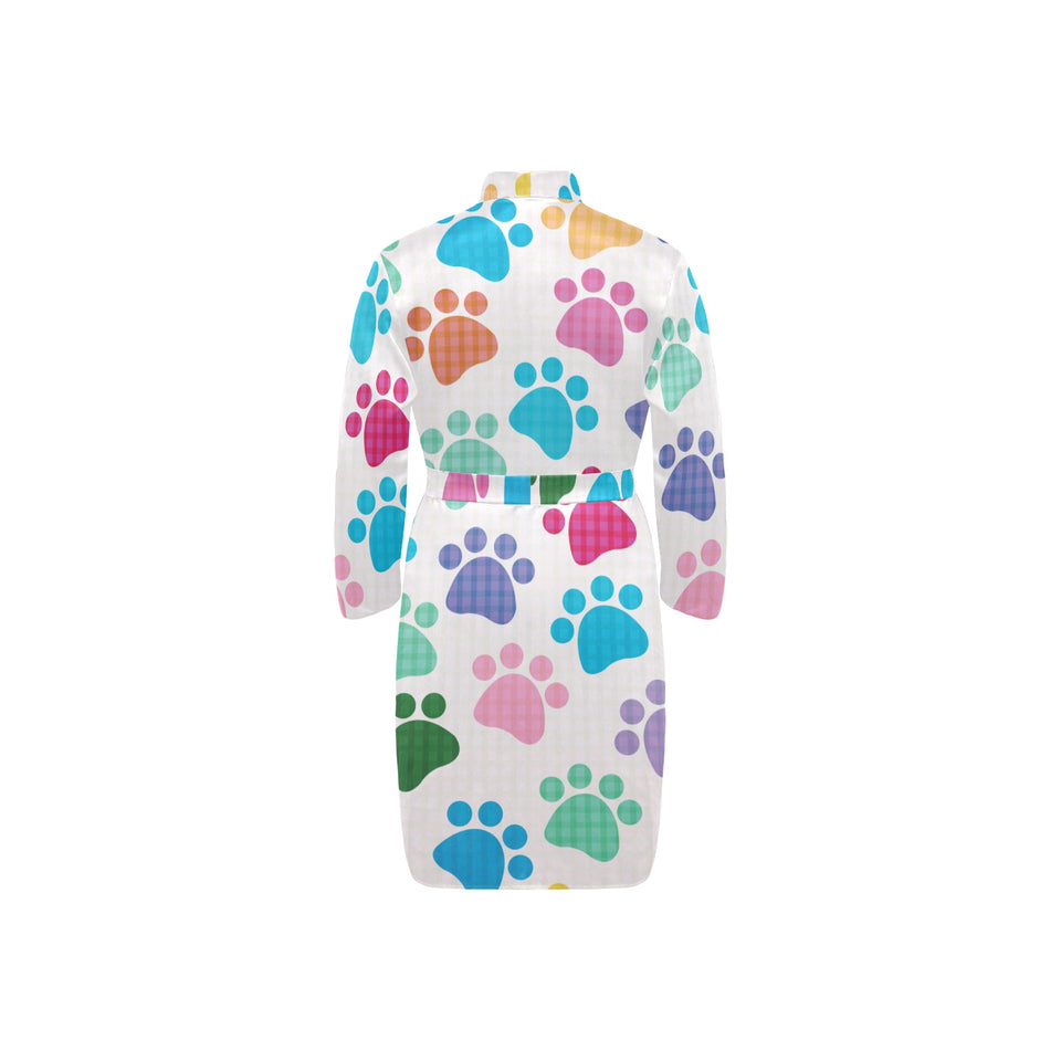 Dog Paws Pattern Print Design 01 Men's Long Sleeve Belted Night Robe