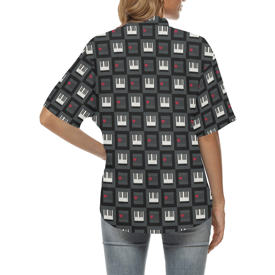 Piano Pattern Print Design 05 Women's All Over Print Hawaiian Shirt