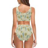 Seahorse shell starfish pattern background Chest Bowknot High Waisted Bikini Swimsuit