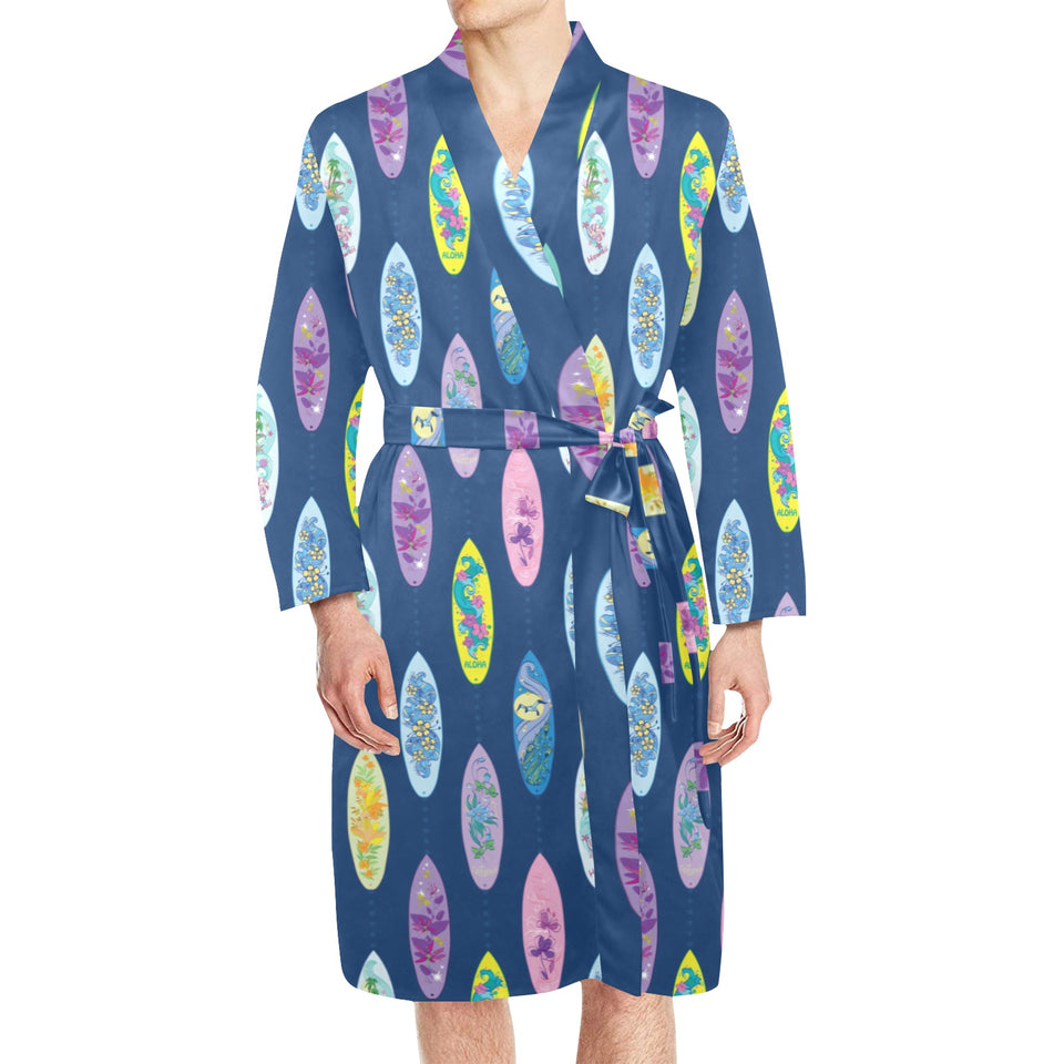 Surfboard Pattern Print Design 03 Men's Long Sleeve Belted Night Robe
