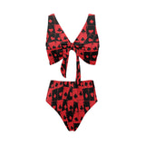 Casino Cards Suits Pattern Print Design 02 Chest Bowknot High Waisted Bikini Swimsuit