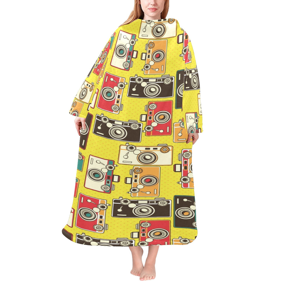 Camera Pattern Print Design 02 Blanket Robe with Sleeves