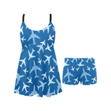 Airplane pattern in the sky Chest Sexy Pleated Two Piece Swim Dress