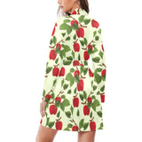 Red apples leaves pattern Women's Long Sleeve Belted Night Robe
