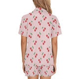 cherry pattern pink background Women's V-Neck Short Pajama Set