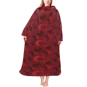 Rose Pattern Print Design 03 Blanket Robe with Sleeves