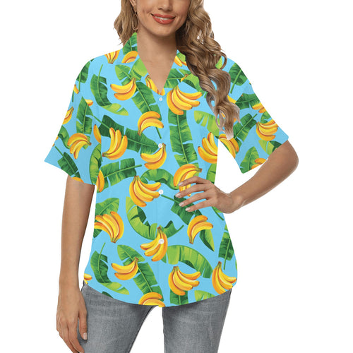 banana leaves banana design pattern Women's All Over Print Hawaiian Shirt